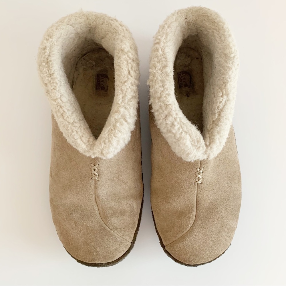 Sorel Valle Bleue Tan Beige Fleece Lined Ankle Bootie Slippers Womens Size 7 - Picture 5 of 11